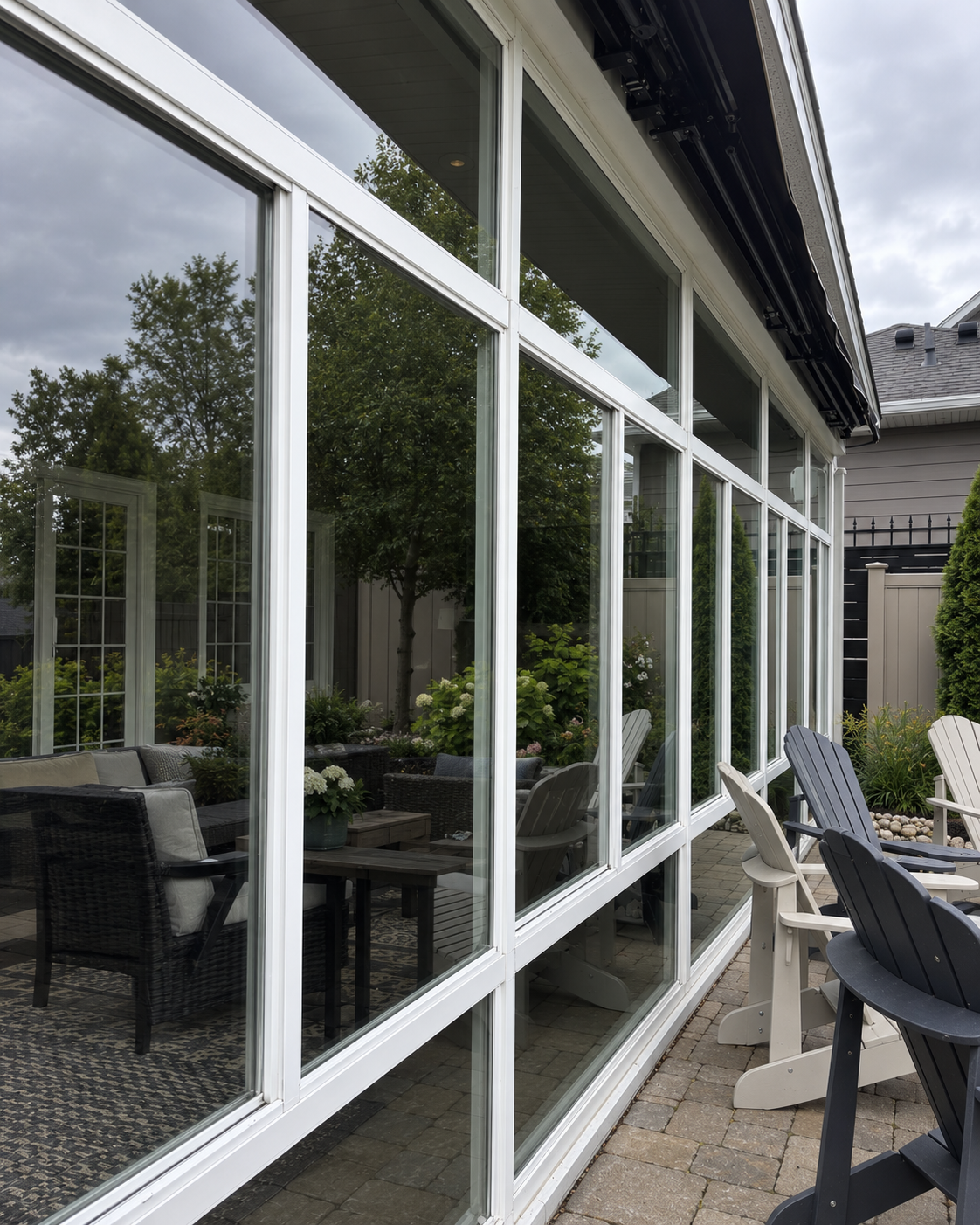 Spotless glass sunroom windows on a Windsor patio