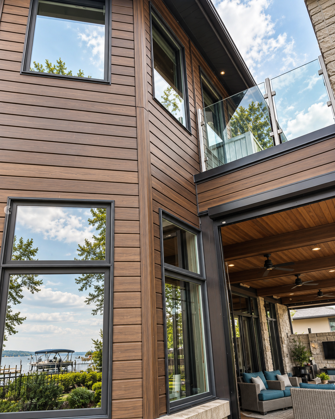 Clean windows on a modern home with siding